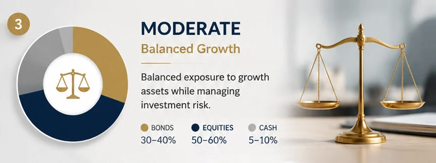 Moderate investment portfolio balancing growth opportunities and investment risk